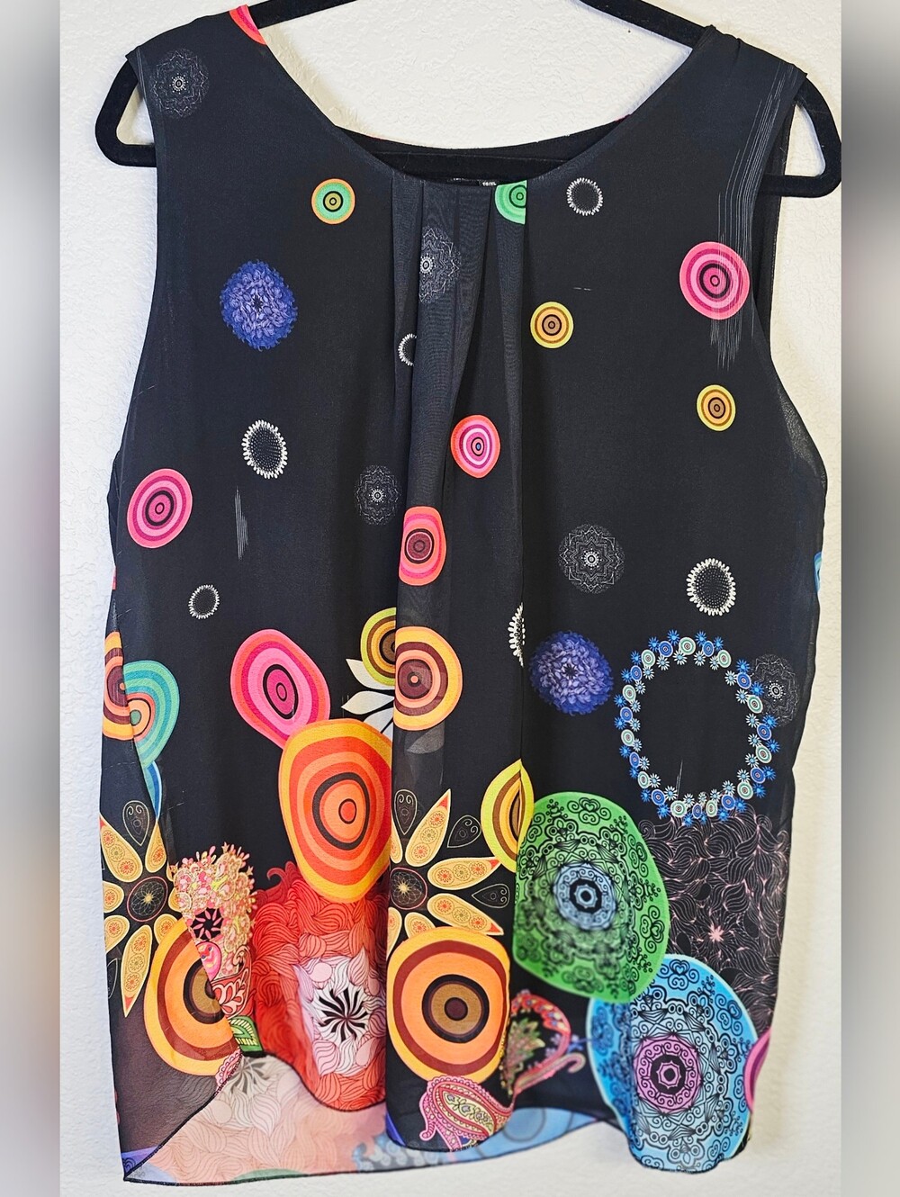 Charlie B XL Black Abstract Floral Sleeveless Blouse Layered Chiffon Top